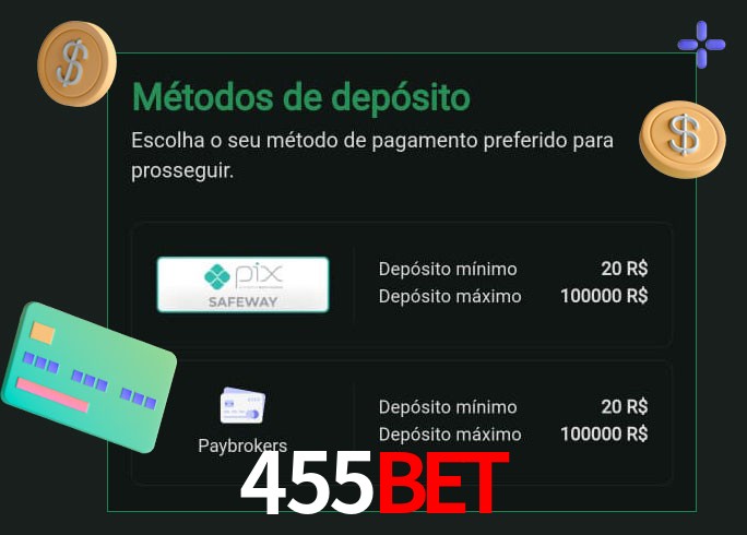 O cassino 455Bet oferece uma grande variedade de métodos de pagamento